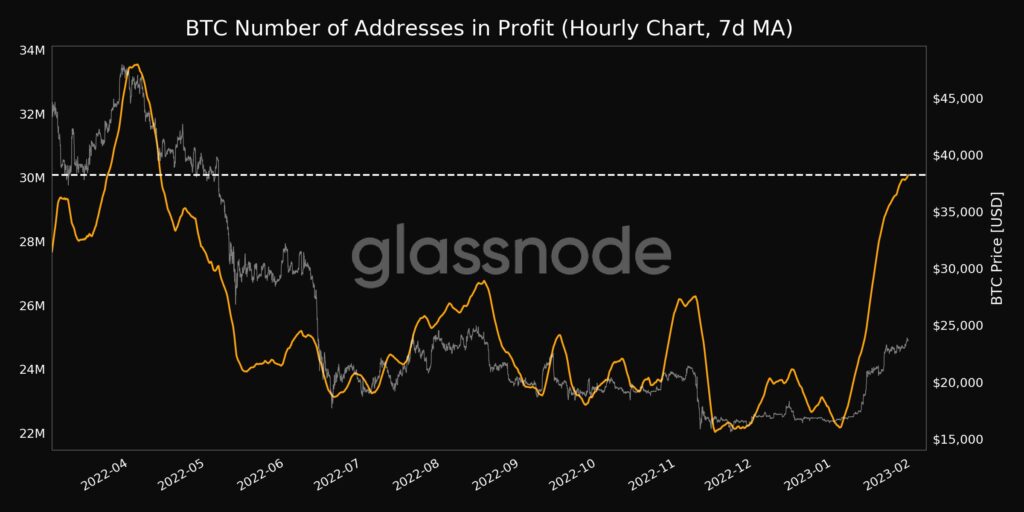 30 million Bitcoin addresses in profit as metric hits 9-month high