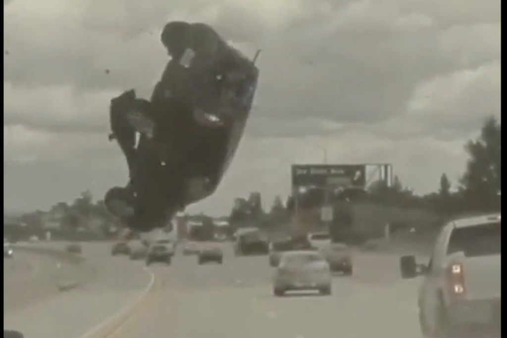 Horrifying Video of Car Flipping Through Air Caught On Tesla Dashboard Camera