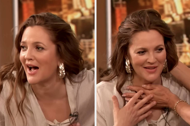 Drew Barrymore Is Being Called “Real And Genuine” After Documenting Her “First Perimenopause Hot Flash” On Live TV While Interviewing Jennifer Aniston And Adam Sandler