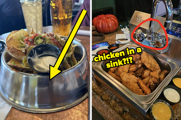 19 Ludicrous Photos Of Restaurants That Made The Puzzling Decision To Serve Food On Sinks, Shovels, And Anything But Plates