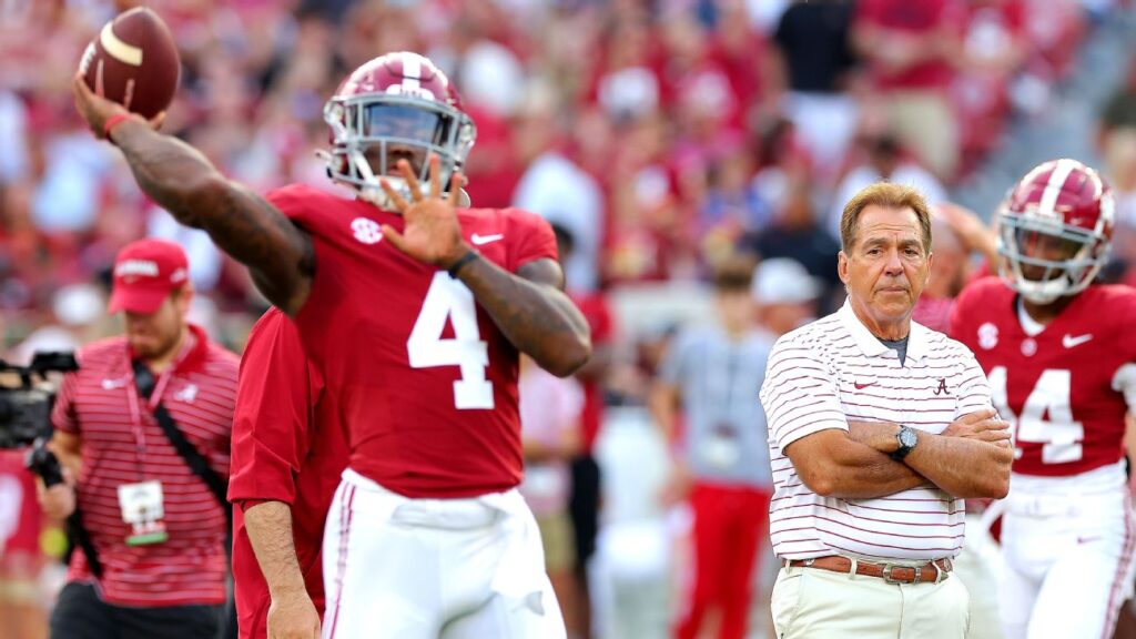 Inside Nick Saban’s school of QB development, from practice field trash talk to Sunday morning film sessions